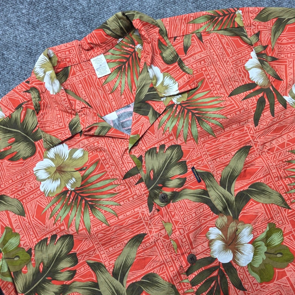 Palmwave Hawaii Men's XL Coral Red Tropical Hibiscus Cotton Aloha Camp Shirt